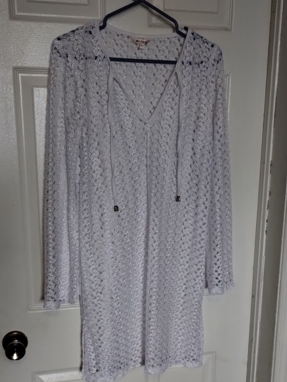 Women's White Crochet Swim Coverup Tunic. Med